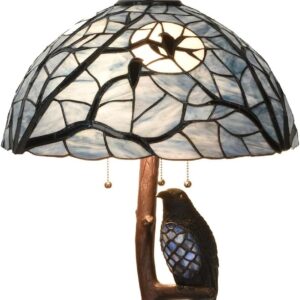 Bieye L10882 Ravens Sitting on Bare Tree Branch Against Full Moon Tiffany Style Stained Glass Floor Lamp with Raven Night Light Double Lit for Halloween Décor, 4-Light, 65 inches Tall (Dark Blue)