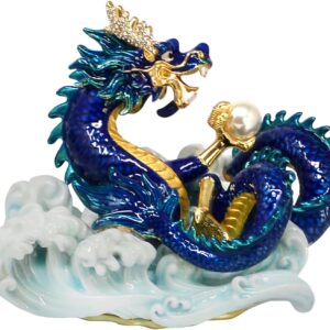 Azure Dragon with Waves Statue Feng Shui Home Harmony &Balance Peace Chinese Wisdom Dragon Wealth Porsperity Success Good Luck Lucky Fengshui Gift W5431