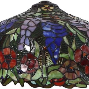 Bieye S10557 Tiffany-Style Stained Glass Lampshade – Elegant Wisteria and Rose Flower Design – 16-inch Wide, 10-inch High