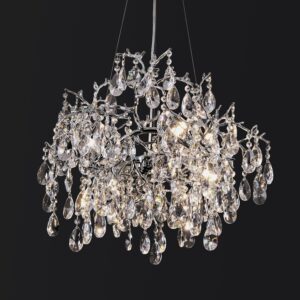 Modern Crystal Chandelier – 23.6″ Silver Tree Branch Chandeliers for Dining Room,Round Raindrop Chandelier Over Table Light Fixture for Living Room, Foyer, High Ceiling